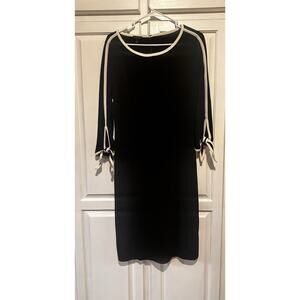 Talbots Size Medium Bow Sleeve Trim Ponte Shift Dress Black Classic Office